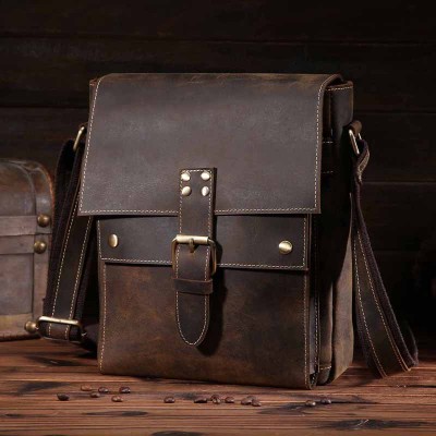 Unisex Messenger Man Bag Shoulder Bag In Genuine Quality Black Leather Satchel