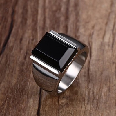 Mens Rings Metal Punk Gothic Ring for Man Black Stone 316L Stainless Steel Charm Wedding Band Male Jewelry