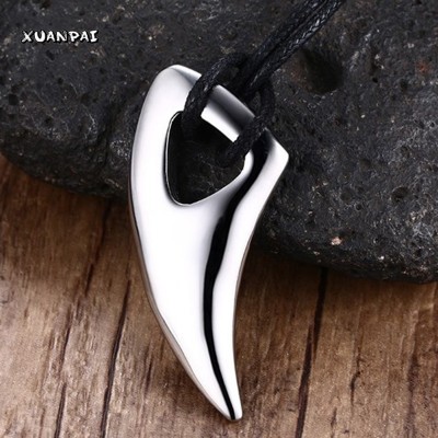 Fashional Domineering Mens Pendant Necklace Adjustable Silver Color Stainless Steel Wolf Teeth Tribal Polished Necklace
