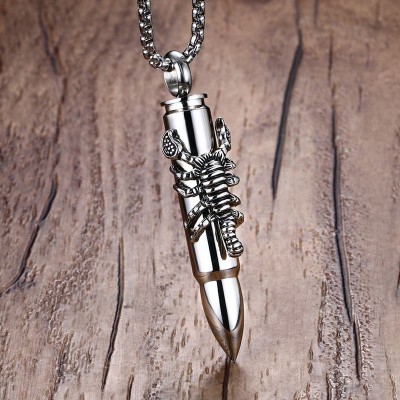 Mens Vintage Necklaces Stainless Steel Bullet Animal Pendant Men Punk Rock Silver Black Scorpion Necklace Jewelry with Chain