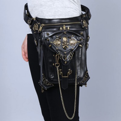 High Quality PU Leather Rivets Unisex Waist Fanny Pack Leg Drop Belt Hip Bum Punk Rock Motorcycle Ride Messenger Shoulder Bag 