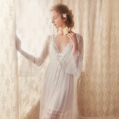 lace dressing gown white