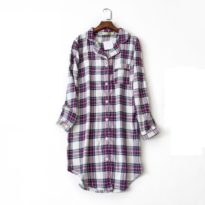 Plus size 100% Cotton Womens Flannel Boyfriend Nightshirt Nightgown Nightdress Pink Plaid Cat Sleepwear Sleepshirt Nightgowns