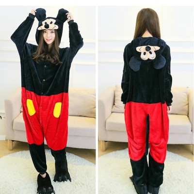 Mickey Mouse Flannel Mickey Cartoon Siamese Pajamas Autumn and winter men and women couple animal home service  costume onesie