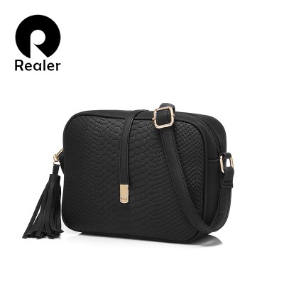 REALER brand casual shoulder bags women small messenger bags ladies retro design handbag with tassel female crossbody bag 