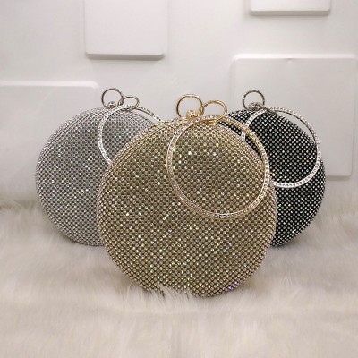 Crystal bag simple bridal wedding purse shining cross body bag women evening party crystal shoulder bag diamond circle round bag