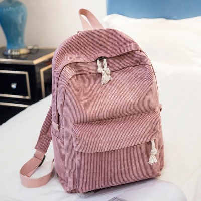 Soft Fabric Backpack Female Corduroy Design School Backpack For Teenage Girls Striped Backpack Women