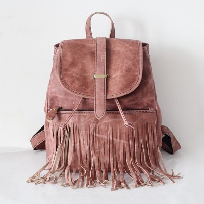 High Quality Cute First Layer Cowhide large capacity Women Vintage Backpack with tassel Genuine Leather Travel Bags School Bag 