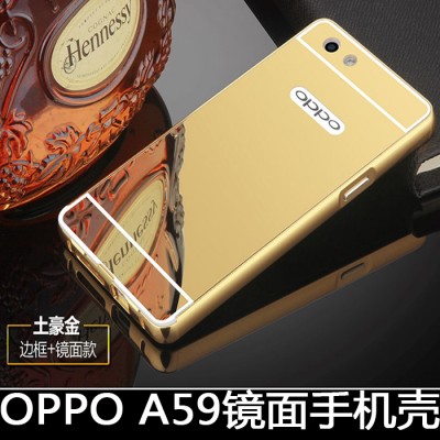 Ultra Thin Gold Mirror Phone Case For OPPO A59 Luxury Aluminum Metal Frame Acrylic Back Phone Cover Bag For A59