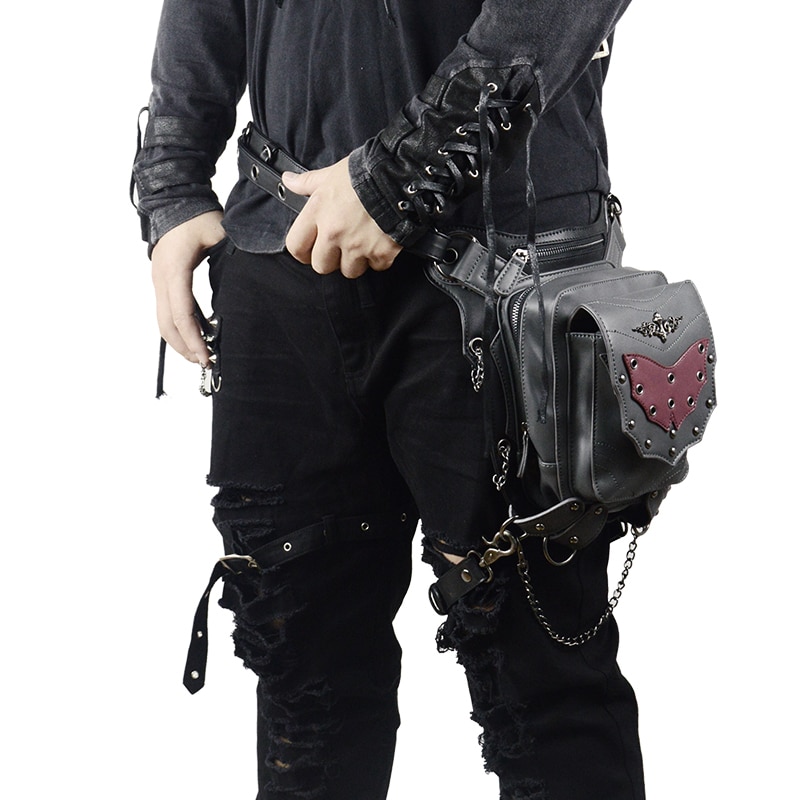 Punk Waist Bag Gothic Men Rivet Leg Holster Bags Retro Leather Leg Holster  Bags