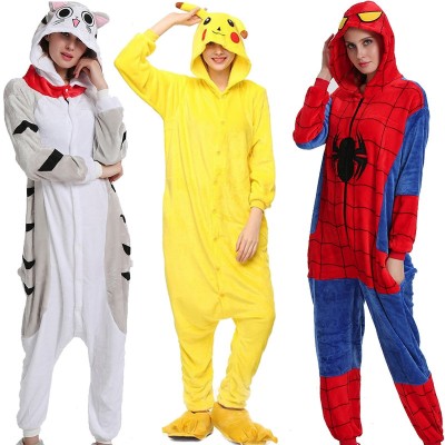 Flannel Kigurumi Onesies for Women Pajamas 2019 Winter Animal Cat Pyjamas  Adult onesies Cosplay Pikachu Flannel Sleepwear