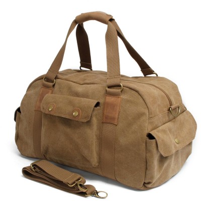 2019 Khaki Real Vintage Canvas Leather Men Travelsoft Zipper Bags Carry On Luggage Duffel Tote Large Weekend Bag Overnight 