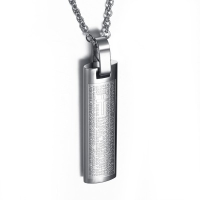 Mens Stainless Steel Pendant Necklace Spanish Bible Lords Prayer Cross Vintage Choker Black Gold-color  Silver-color blue