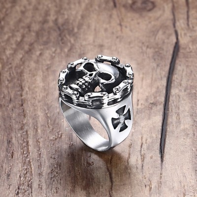 Mens Stainless Steel Ring Motorcycle Chain Skull Cross Hallows Day Halloween Jewellery