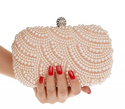 Hot Style Womens Beaded Handbag/ Bridal Duplex Full Pearl Diamond Ring Clutch Purse/ Chain Evening Bag Shoulder Messenger Bag 