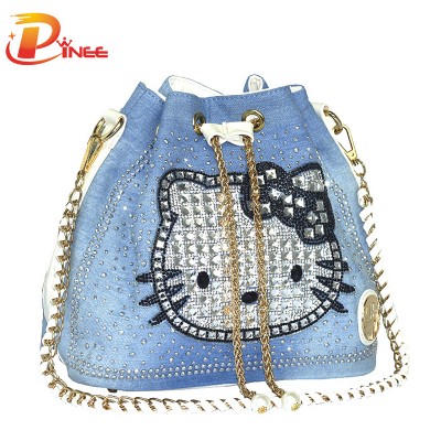 Rhinestone Handbags Designer Denim Handbags Women Bag Famous Brand Handbags Denim Rhinestones Shoulder Bags Tassel Drawstring Bucket Bag