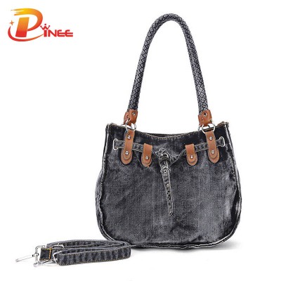 Vintage Denim Shoulder Handbags Original Design 2019 Women Denim Messenger Bag Vintage Top-Handle Bag with Rivet Soft Denim Handbag for Shoulder Bag