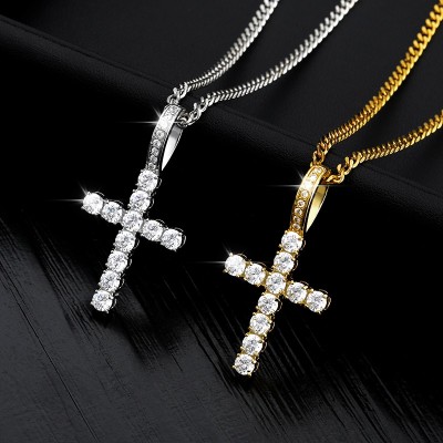 Gold Chain Ice Out Cross Pendant Necklaces For Women Men With Crystal Zircon Bijoux Femme Hip Hop Steampunk Jewelry Gift