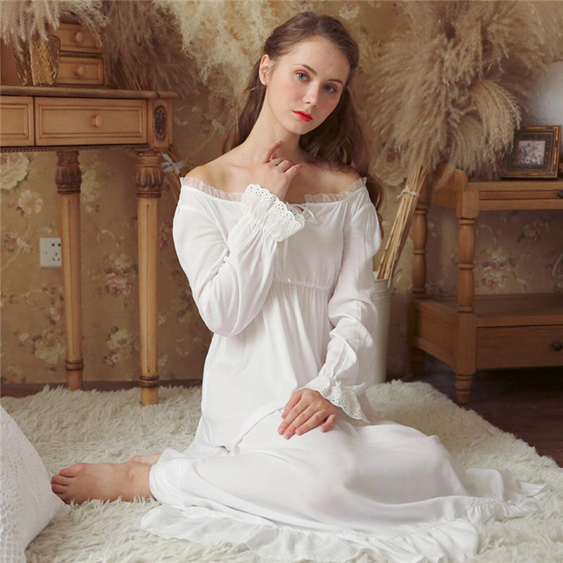 white cotton nightgown long sleeve