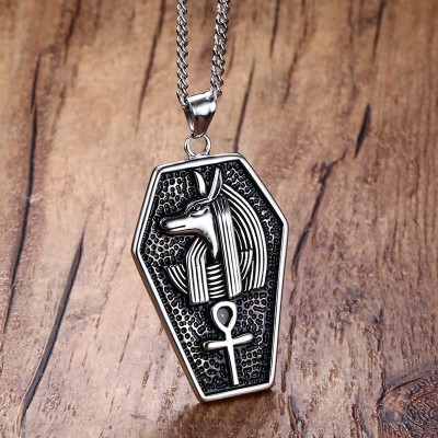 Mens Necklaces Stainless Steel Mystical Egypt Coffin Amulet Anubis Ankh Pendant Necklace Vintage Collares Collier Men Jewelry