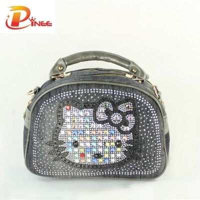 Rhinestone Handbags Designer Denim Handbags Women Bag 2019 Fashion Denim Handbags Female Jeans Shoulder Bags Cat Cartoon Design Womens Tote Bag