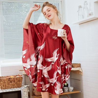 New Red Women Sexy Satin Nightwear Nightgown Plus Size Loose Kaftan Bath Gown Nightdress Summer Sleepwear Wedding Night Dress