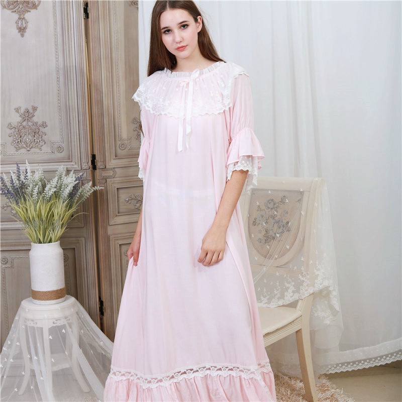 Autumn Sleepwear Women Night Gown Home Wear Sleep Shirt Robe Dress ...