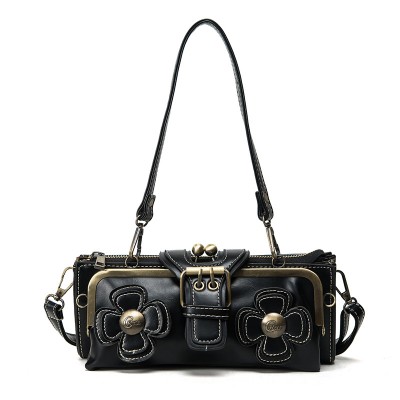 Vintage Gothic evening clutch clip 3D flower bag shoulder crossbody handbag steampunk womens messenger bag leather purse wallet 