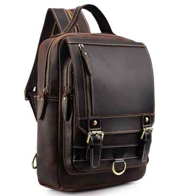 Mens Dark Brown Genuine Leather Backpack Vintage Small Daypack College ...