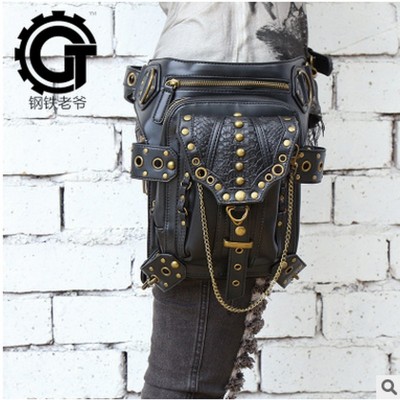 Hot sale PU Leather Punk Retro Rock Gothic Shoulder Bag Men women Leather Waist Bag Packs Women Messenger fashion leg bag 