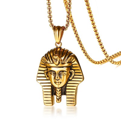 Tutankhamun Tut Egypt Pharaohs Necklaces Pendants in Gold Tone for Men Egyptian Revival Stainless Steel Hip Hop Male Jewelry