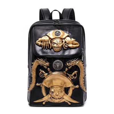 3D Pirat PU Leather Backpack Fashion Men Backpack School Big Laptop Bags Gothic Steampunk Unique backpack cool bag steampunk fashion Travel Bags Girls Vintage Rivets Halloween Bags