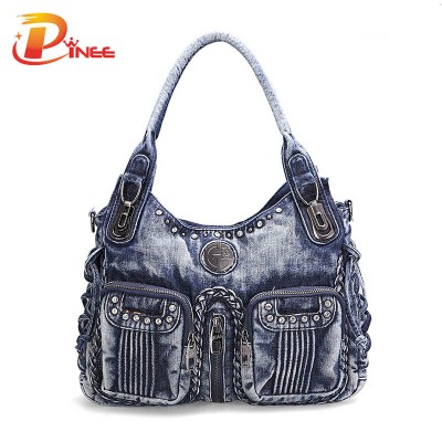 Vintage Denim Shoulder Handbags 2019 Fashion Women Bag Denim Handbag  Blue Shoulder Bag Women Denim Purses Handbags 