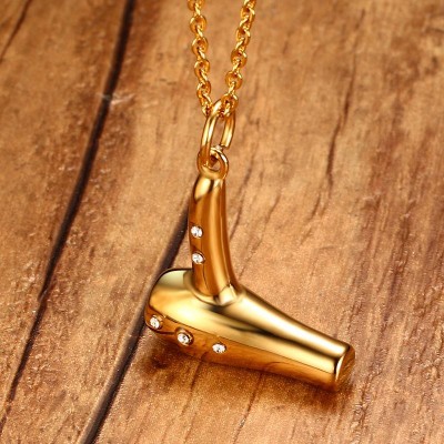 Unique Mens Hairdresser Necklace in Gold-color stainless steel Hair Dryer  Pendant Necklace Fashion Hair Stylist Jewelry