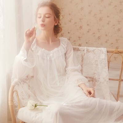 Nightgown Woman Long Dress Sexy Lace Sleepwear Fairy Women Princess Lace Long Sleeve Bride Bridesmaid Night Gowns Party