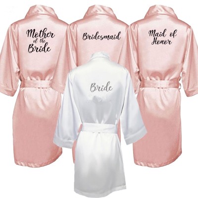 new bride bridesmaid robe with white black letters mother sister of the bride wedding gift bathrobe kimono satin robes