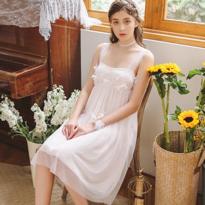 Woman Sleepwear Nightdress Summer Sleeveless Square Collar Nightgown Sweet Princess Nightgowns Sleepwear Lace Leisure