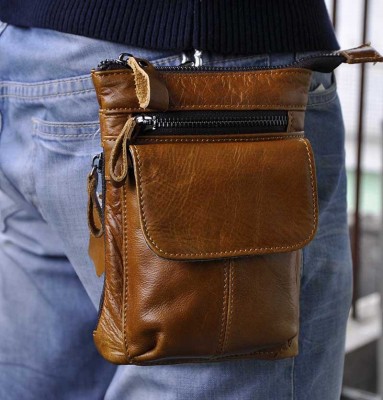 Leather Fanny Pack Genuine Leather Cowhide men waist pack bag phone bag small messenger bag fanny belt bag