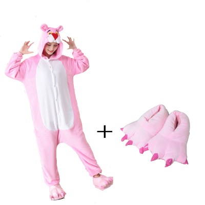 Cute Animal Kigurumi Pink Panther Woman Onesie Hooded Onesies For Adult One-Piece Pajamas Long Sleeve Sleepwear Pijama Winter