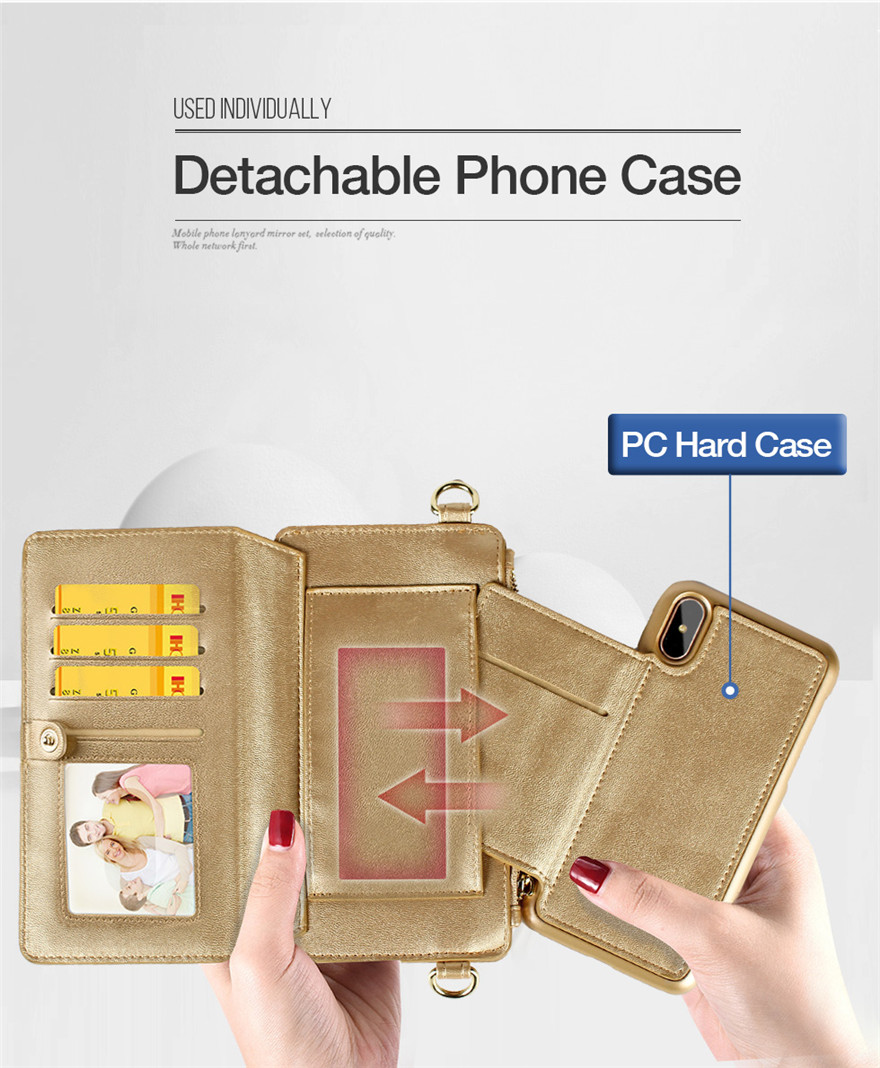 Golden Purse and Phone Case Bag Multi-function Phone case Messenger Bag for Iphone 6/6s/6 plus/6s plus/7 plus/8 plus/ 7/8/x Samsung s8/s8 plus Cell Phone Bag with Shoulder Strap Small Phone Bag Cell Phone Pouch Purse Purse with Phone Holder