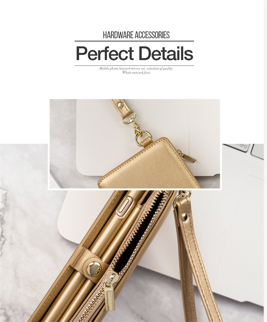 Golden Purse and Phone Case Bag Multi-function Phone case Messenger Bag for Iphone 6/6s/6 plus/6s plus/7 plus/8 plus/ 7/8/x Samsung s8/s8 plus Cell Phone Bag with Shoulder Strap Small Phone Bag Cell Phone Pouch Purse Purse with Phone Holder
