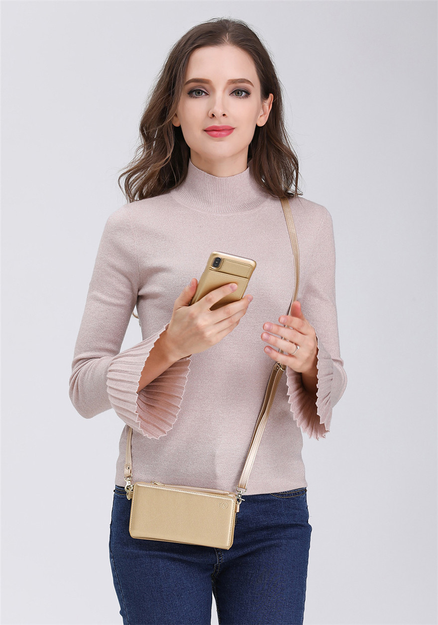 Golden Purse and Phone Case Bag Multi-function Phone case Messenger Bag for Iphone 6/6s/6 plus/6s plus/7 plus/8 plus/ 7/8/x Samsung s8/s8 plus Cell Phone Bag with Shoulder Strap Small Phone Bag Cell Phone Pouch Purse Purse with Phone Holder