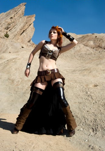 what is Steampunk:model-ulorin-vex-wearing-post-apocalyptic-steampunk-attire-designed-by-kato