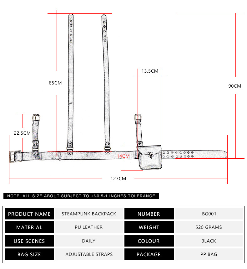 Original Steampunk Backpack Waist Belt Bag Steampunk Clothing Accessories Black