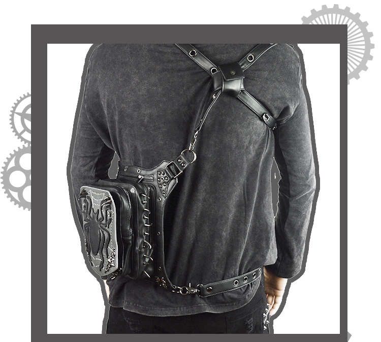 SteelMaster Steampunk Messenger Bag Black Spider Waist Belt Bag Women Men Gothic Steampunk Style Fashion Fanny Pack Shoulder Leg Bag Holster Bag