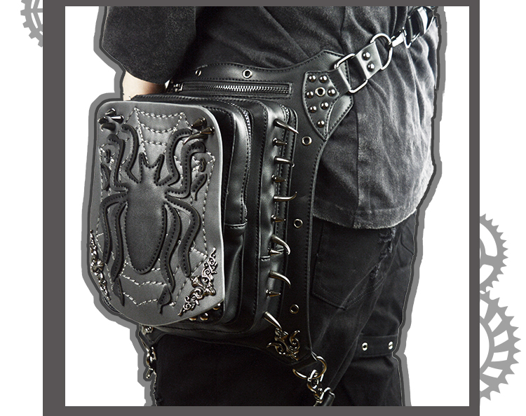 SteelMaster Steampunk Messenger Bag Black Spider Waist Belt Bag Women Men Gothic Steampunk Style Fashion Fanny Pack Shoulder Leg Bag Holster Bag