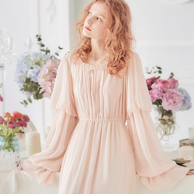 Women Sleepwear Vintage Nightgown Nightshirt 2019 New Fashion Sleepwear Long Dress Ladies Royal Nightwear