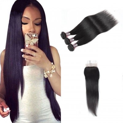 Ishow Cheap 7A Malaysian Straight Hair with Closure Malaysian Virgin Hair 3 Bundles with Closure Free Shipping