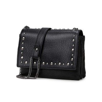 2019 New Summer Women Mini Fashion High Grade PU Clutches Handbags Shoulder Bags Small Square Messenger Bags Black Punk Rock Handbags