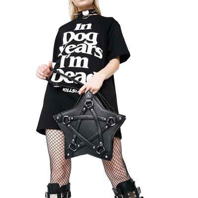 Punk Gothic Five Star Handbag Women Girl Black PU Shoulder Bag Vintage Harajuku Pentagram Ladies Messenger Bags 2019 New